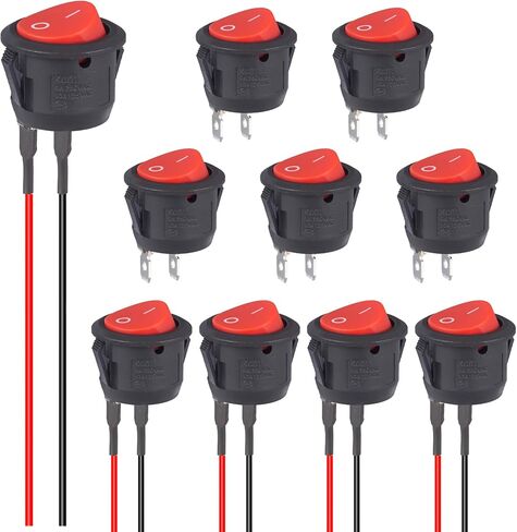 Round Rocker Switch 12V على مفاتيح OFF SMALL MINI 12VOLT تبديل التبديل 2PIN AC 6A 250V 10A 125V 12VDC KCD1 RED لقارب السيارات (5pcs مع Leads 5pcs بدون أسلاك) in Kuwait