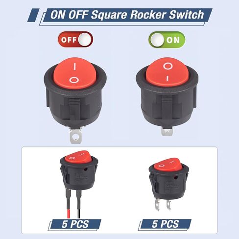 Round Rocker Switch 12V على مفاتيح OFF SMALL MINI 12VOLT تبديل التبديل 2PIN AC 6A 250V 10A 125V 12VDC KCD1 RED لقارب السيارات (5pcs مع Leads 5pcs بدون أسلاك) in Kuwait