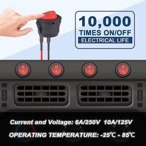 Round Rocker Switch 12V على مفاتيح OFF SMALL MINI 12VOLT تبديل التبديل 2PIN AC 6A 250V 10A 125V 12VDC KCD1 RED لقارب السيارات (5pcs مع Leads 5pcs بدون أسلاك) in Kuwait