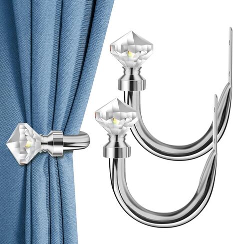 Crystal Metal Curtain Holdbacks 2pcs, Decoration Curtain Tie Back Hooks for Wall, Heavy Duty Side Holders Tiebacks Accessories for Drapes Drapery Window in Saudi Arabia