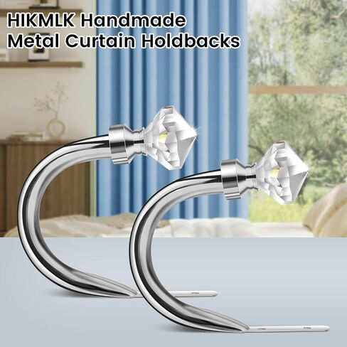 Crystal Metal Curtain Holdbacks 2pcs, Decoration Curtain Tie Back Hooks for Wall, Heavy Duty Side Holders Tiebacks Accessories for Drapes Drapery Window in Saudi Arabia
