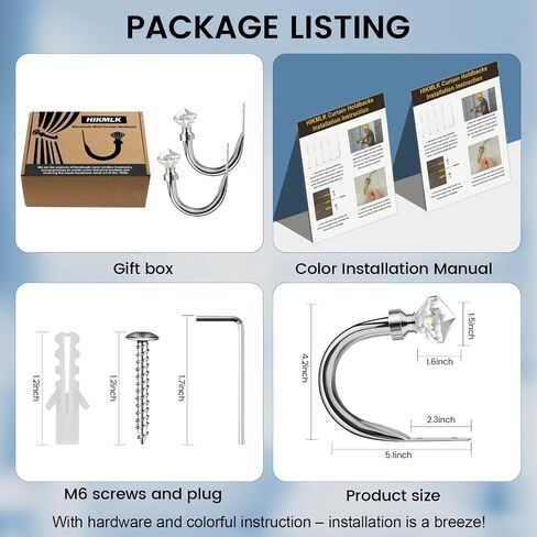 Crystal Metal Curtain Holdbacks 2pcs, Decoration Curtain Tie Back Hooks for Wall, Heavy Duty Side Holders Tiebacks Accessories for Drapes Drapery Window in Saudi Arabia