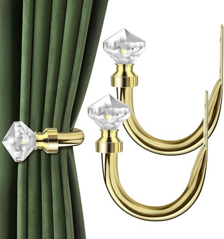 Crystal Metal Curtain Holdbacks 2pcs, Decoration Curtain Tie Back Hooks for Wall, Heavy Duty Side Holders Tiebacks Accessories for Drapes Drapery Window in Kuwait