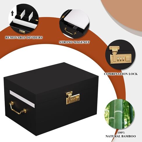 صندوق الخيزران ، صندوق مزخرف مخزن مغلق مع قفل مزيج ، صندوق قفل خشبي مع غطاء ، صندوق تخزين خشبي مغلق مع صينية قابلة للإزالة والجرار in Kuwait