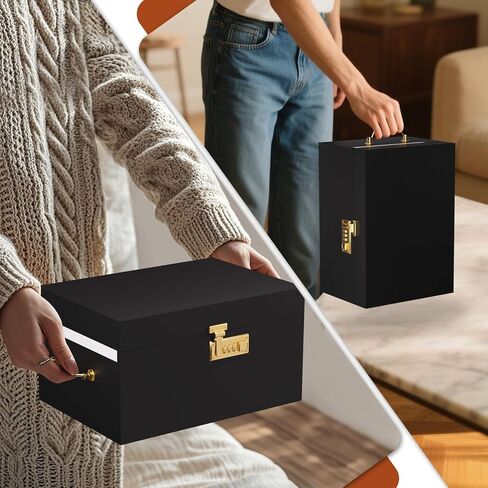 صندوق الخيزران ، صندوق مزخرف مخزن مغلق مع قفل مزيج ، صندوق قفل خشبي مع غطاء ، صندوق تخزين خشبي مغلق مع صينية قابلة للإزالة والجرار in Kuwait