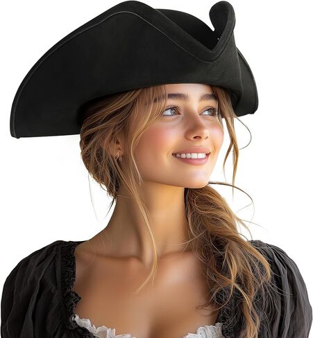قبعة قراصنة UQJE أصيلة للنساء البالغات الجلدية Tricorn Hat Halloween Colonial Assume Assume in Saudi Arabia