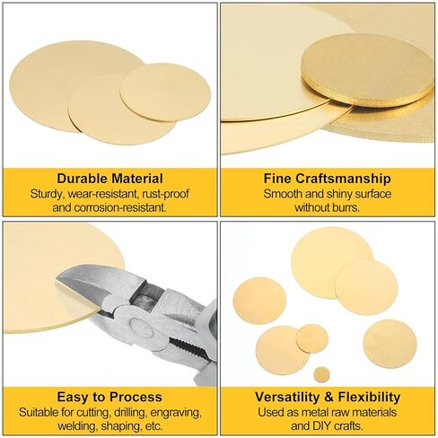 uxcell 2Pcs Brass Round Plate, 0.06"(1.5mm) Thick 2"(50mm) Dia H62 Brass Round Disc Blank Round Metal Sheet Copper Circle Disc for Metal Stamping DIY Crafts in Saudi Arabia
