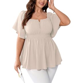 SCOMCHIC Womens Plus Size Peplum Tops Off The Shoulder Blouses Smocked Ruffle Babydoll Summer Top in Kuwait
