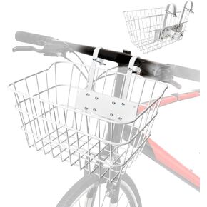 Bike Basket Front | Stainless Steel Front Basket for E-Bike & Electric Scooter-with Fixed Holder and Two Hooks | Easy Handlebar/Head Tube Installation | Bike Basket for Commuting & Shopping in Saudi Arabia
