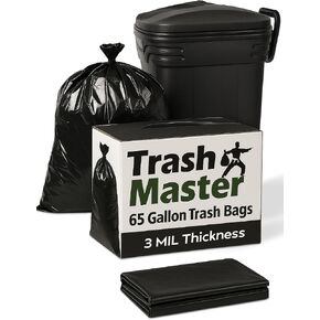 65 Gallon Contractor Heavy Duty Garbage Bags | 30 Bags w/Ties | X-Large 3 MIL Thickness | For Large Commercial Jobs | Construction Clean Up | Trash bags for Yard Clean up - TrashMaster (30) in Saudi Arabia