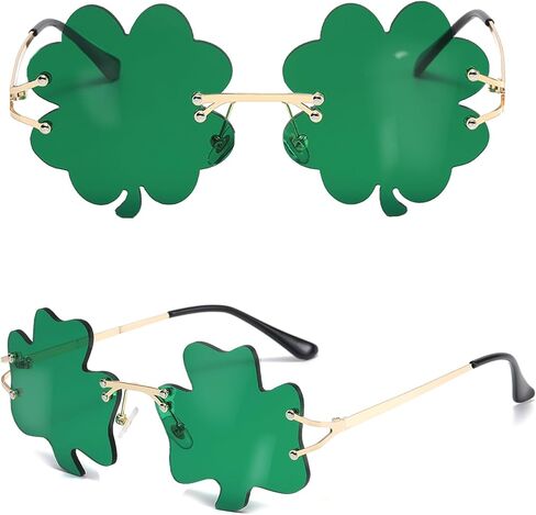 St. Patrick’s Day Irish Shamrock Sunglasses - Four Leaf Clover Leprechaun Costume Glasses Party Decorations Accessories in Saudi Arabia