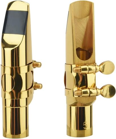 Alto Sax Saxophone Mouthpiece w/Cap & Ligatures, Brass Metal Eb Alto Sax Mouthpieces for Saxophone Professionals and Beginners (Gold - 5C) in Kuwait