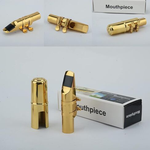 Alto Sax Saxophone Mouthpiece w/Cap & Ligatures, Brass Metal Eb Alto Sax Mouthpieces for Saxophone Professionals and Beginners (Gold - 5C) in Kuwait