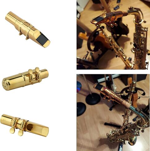 Alto Sax Saxophone Mouthpiece w/Cap & Ligatures, Brass Metal Eb Alto Sax Mouthpieces for Saxophone Professionals and Beginners (Gold - 5C) in Kuwait