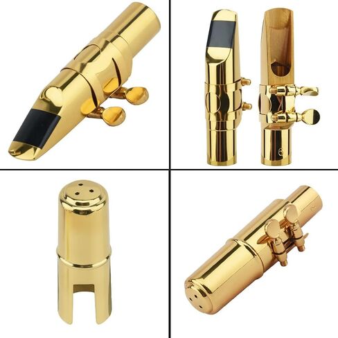 Alto Sax Saxophone Mouthpiece w/Cap & Ligatures, Brass Metal Eb Alto Sax Mouthpieces for Saxophone Professionals and Beginners (Gold - 5C) in Kuwait