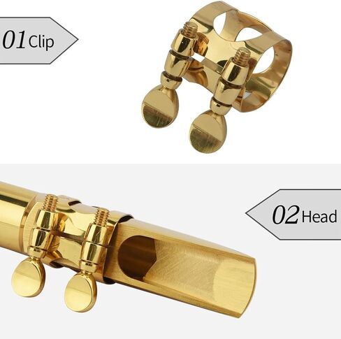 Alto Sax Saxophone Mouthpiece w/Cap & Ligatures, Brass Metal Eb Alto Sax Mouthpieces for Saxophone Professionals and Beginners (Gold - 5C) in Kuwait