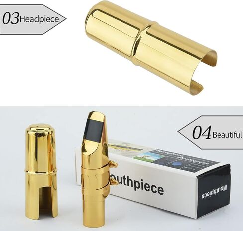 Alto Sax Saxophone Mouthpiece w/Cap & Ligatures, Brass Metal Eb Alto Sax Mouthpieces for Saxophone Professionals and Beginners (Gold - 5C) in Kuwait