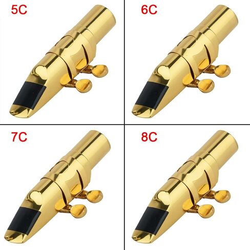 Alto Sax Saxophone Mouthpiece w/Cap & Ligatures, Brass Metal Eb Alto Sax Mouthpieces for Saxophone Professionals and Beginners (Gold - 5C) in Kuwait