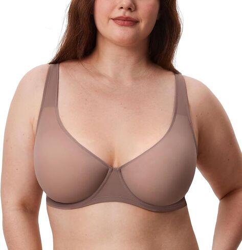 DELIMIRA Women's Cosnufy Balconette Bra Sheer Mesh Plus Size Unlined See Through Underwire Bras in Saudi Arabia