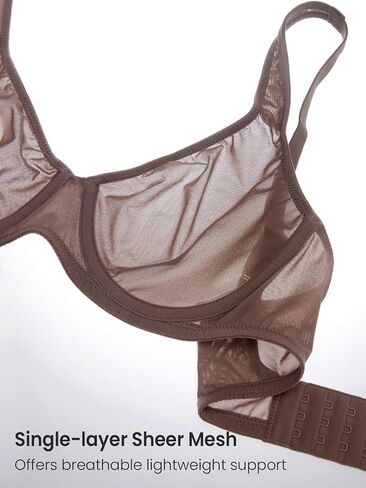 DELIMIRA Women's Cosnufy Balconette Bra Sheer Mesh Plus Size Unlined See Through Underwire Bras in Saudi Arabia