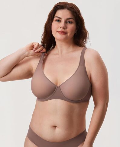 DELIMIRA Women's Cosnufy Balconette Bra Sheer Mesh Plus Size Unlined See Through Underwire Bras in Saudi Arabia