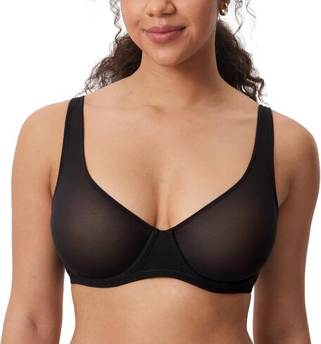 Delimira Women's Cosnufy Balconette Bra Sheer Mesh Plus size alvin in Saudi Arabia