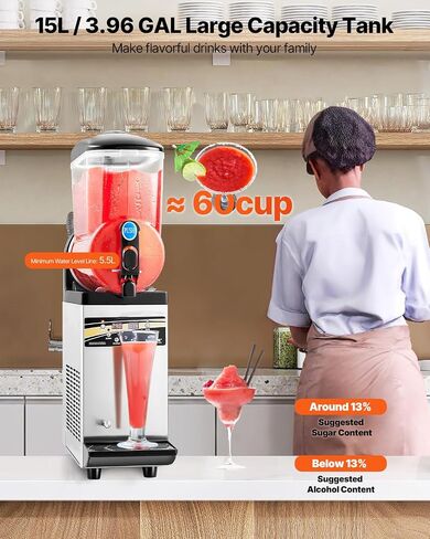 VEVOR Slushy Machine,15L Single Tank Commercial Margarita Machine, 60 Cups Stainless Steel Margarita Smoothie Frozen Drink Machine, Slushie Machine for Home Party Restaurants Cafe Bars in Saudi Arabia