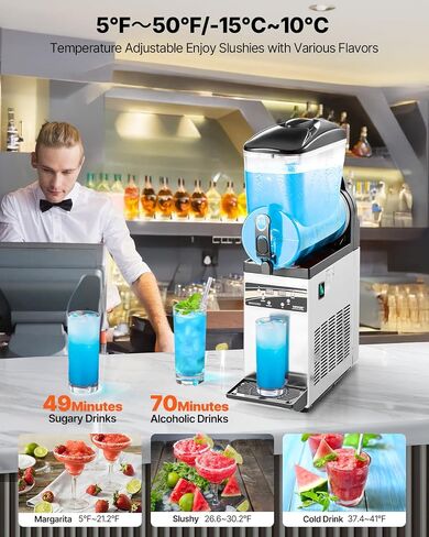 VEVOR Slushy Machine,15L Single Tank Commercial Margarita Machine, 60 Cups Stainless Steel Margarita Smoothie Frozen Drink Machine, Slushie Machine for Home Party Restaurants Cafe Bars in Saudi Arabia