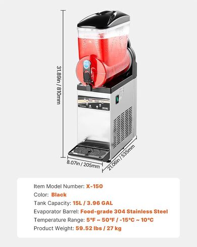 VEVOR Slushy Machine,15L Single Tank Commercial Margarita Machine, 60 Cups Stainless Steel Margarita Smoothie Frozen Drink Machine, Slushie Machine for Home Party Restaurants Cafe Bars in Saudi Arabia
