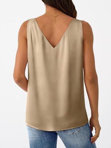 Lillusory Women Silk Satin Tank Top v Neck Summer Blouse Summeress Shirt Business Disual Disy Dary Outfit Hacation Complements in Saudi Arabia
