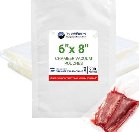 200 Pack Clear 6" x 8", 3 mil Chamber Machine Pouches, Pre-Cut Chamber Vacuum Sealer Bags, Heavy Duty Seal Pouch, BPA-Free Chamber Sealer Bags for Food Preservation, Freezer with Tear Notch in Saudi Arabia
