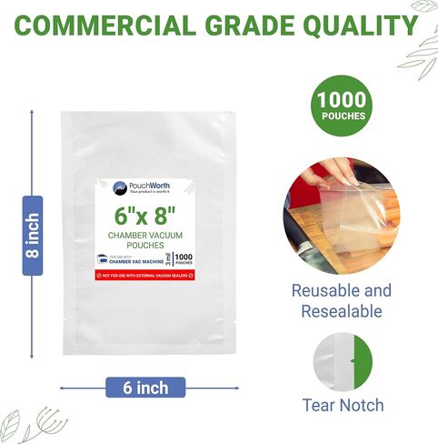 200 Pack Clear 6" x 8", 3 mil Chamber Machine Pouches, Pre-Cut Chamber Vacuum Sealer Bags, Heavy Duty Seal Pouch, BPA-Free Chamber Sealer Bags for Food Preservation, Freezer with Tear Notch in Saudi Arabia