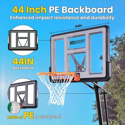 Basketball Hoop Outdoor Protable 44/48Inch Impact Backboard, 5.3-10FT Height Adjustable Basketball Hoop Goal System with Portable Wheels for Adults in Saudi Arabia