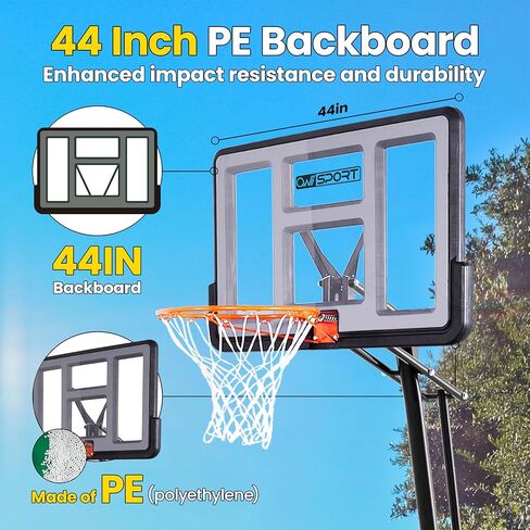 Basketball Hoop Outdoor Protable 44/48Inch Impact Backboard, 5.3-10FT Height Adjustable Basketball Hoop Goal System with Portable Wheels for Adults in Saudi Arabia