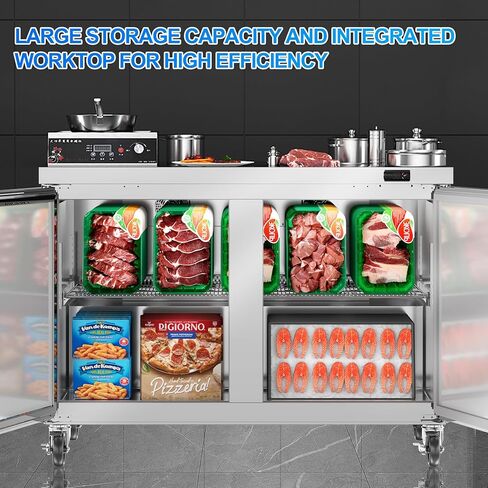 48 "W Commercial Freezer Worktop Freezer ، 11.1 Cu.ft Stainsal Steel Counter Fanning Fanning Fanning مع 2 أبواب للمطعم ، البار ، المتجر ، إلخ. in Kuwait