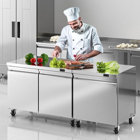 48 "W Commercial Freezer Worktop Freezer ، 11.1 Cu.ft Stainsal Steel Counter Fanning Fanning Fanning مع 2 أبواب للمطعم ، البار ، المتجر ، إلخ. in Kuwait
