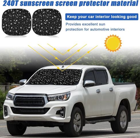 Moukeren 2 PCS Windshield Sun Shade for Car قابلة للطي أغطية لإكسسوارات السيارة تعكس حامي حرارة الأشعة فوق البنفسجية للسيارات العالمية شاحنة SUV (Star Moon ، 31.75 × 28.75 بوصة) in Saudi Arabia