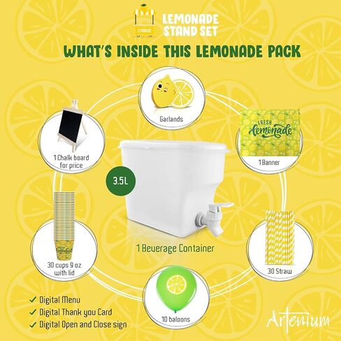 لوازم حامل الليمون الطازجة الخضراء ، مجموعة من الحامل الليمون ، تشمل 3.5 لتر من موزع المشروبات ، أكواب عصير الليمون ، قش الورق ، إكليل ، بالونات اللاتكس ، اللوحة ، راية عصير الليمون (منصة غير متضمنة) in Kuwait