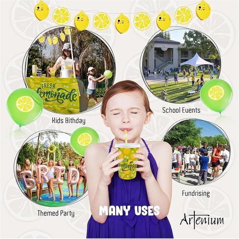 لوازم حامل الليمون الطازجة الخضراء ، مجموعة من الحامل الليمون ، تشمل 3.5 لتر من موزع المشروبات ، أكواب عصير الليمون ، قش الورق ، إكليل ، بالونات اللاتكس ، اللوحة ، راية عصير الليمون (منصة غير متضمنة) in Kuwait