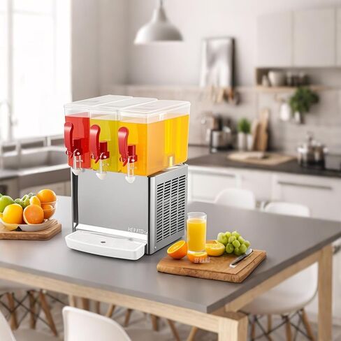 3-Tank 30L Commercial Beverage Dispenser with Mixer, 7.93 Gallon Stainless Steel Refrigerated Juice Dispenser Cold Drink Dispenser with Thermostat Control for Restaurant in Saudi Arabia