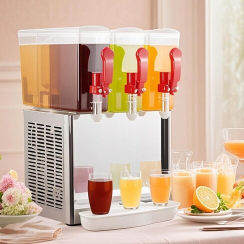 3-Tank 30L Commercial Beverage Dispenser with Mixer, 7.93 Gallon Stainless Steel Refrigerated Juice Dispenser Cold Drink Dispenser with Thermostat Control for Restaurant in Saudi Arabia
