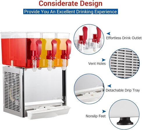 3-Tank 30L Commercial Beverage Dispenser with Mixer, 7.93 Gallon Stainless Steel Refrigerated Juice Dispenser Cold Drink Dispenser with Thermostat Control for Restaurant in Saudi Arabia