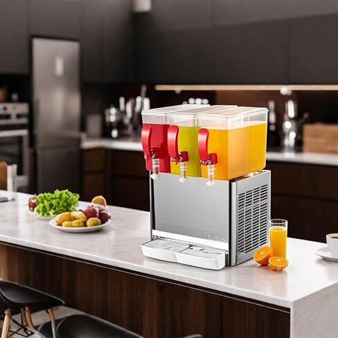 3-Tank 30L Commercial Beverage Dispenser with Mixer, 7.93 Gallon Stainless Steel Refrigerated Juice Dispenser Cold Drink Dispenser with Thermostat Control for Restaurant in Saudi Arabia