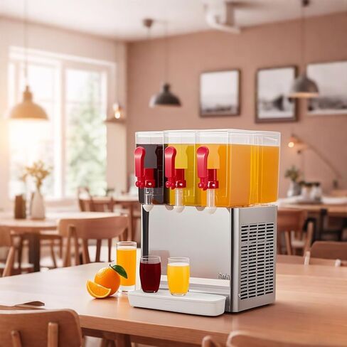 3-Tank 30L Commercial Beverage Dispenser with Mixer, 7.93 Gallon Stainless Steel Refrigerated Juice Dispenser Cold Drink Dispenser with Thermostat Control for Restaurant in Saudi Arabia