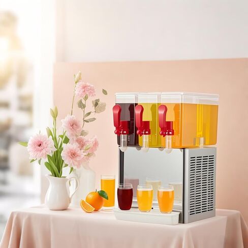 3-Tank 30L Commercial Beverage Dispenser with Mixer, 7.93 Gallon Stainless Steel Refrigerated Juice Dispenser Cold Drink Dispenser with Thermostat Control for Restaurant in Saudi Arabia