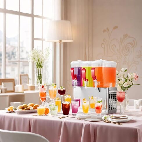3-Tank 30L Commercial Beverage Dispenser with Mixer, 7.93 Gallon Stainless Steel Refrigerated Juice Dispenser Cold Drink Dispenser with Thermostat Control for Restaurant in Saudi Arabia