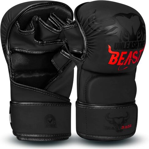 BEAST RAGE MMA Gloves for Men Women,Adjustable Wrist Support Open Palm Martial Arts Mitts Grappling Sparring for Muay Thai Cage Fighting Combat Taekwondo Kickboxing Boxing Training in Kuwait