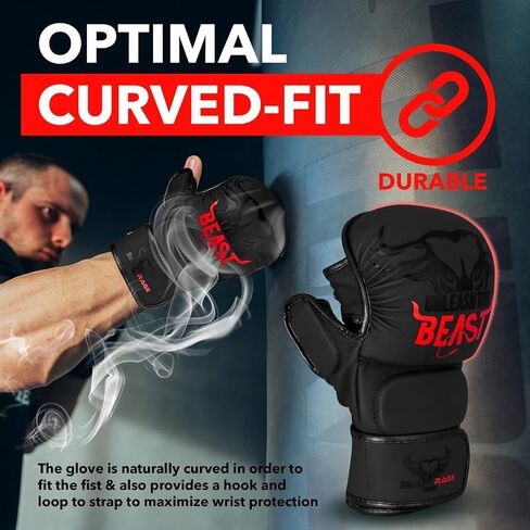 BEAST RAGE MMA Gloves for Men Women,Adjustable Wrist Support Open Palm Martial Arts Mitts Grappling Sparring for Muay Thai Cage Fighting Combat Taekwondo Kickboxing Boxing Training in Kuwait