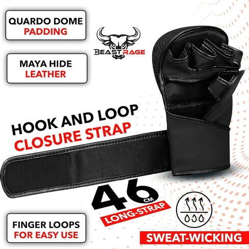 BEAST RAGE MMA Gloves for Men Women,Adjustable Wrist Support Open Palm Martial Arts Mitts Grappling Sparring for Muay Thai Cage Fighting Combat Taekwondo Kickboxing Boxing Training in Kuwait