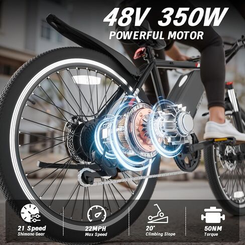 Electric Bike for Adults, 26'' Ebike, Up to 20-60 Miles 22MPH Electric Mountain Bike with 48V Removable Battery, Adjustable Stem, Fenders, Lockable Suspension Fork in Saudi Arabia